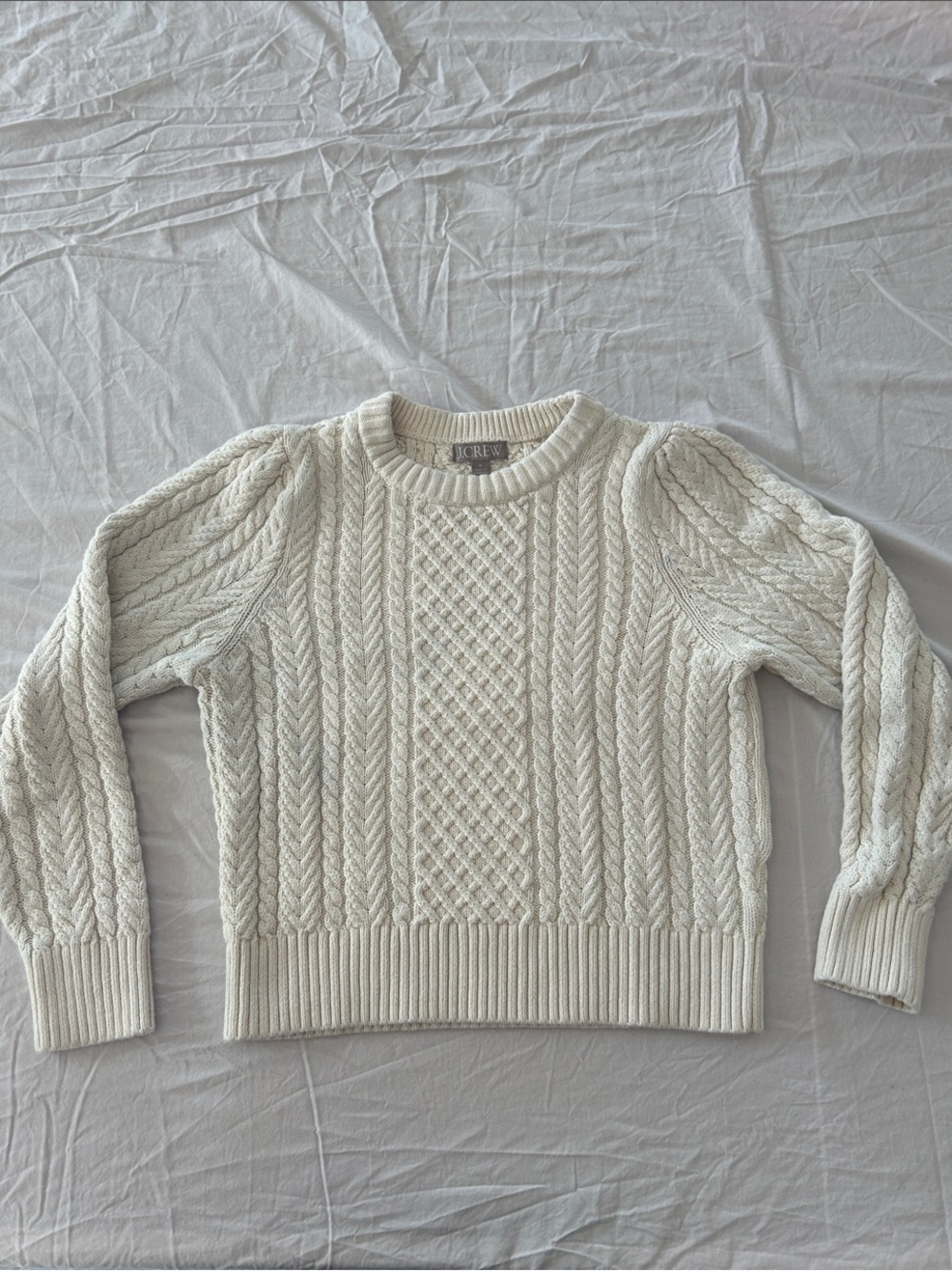 J. Crew Off-White Cable Knit Crewneck Sweater